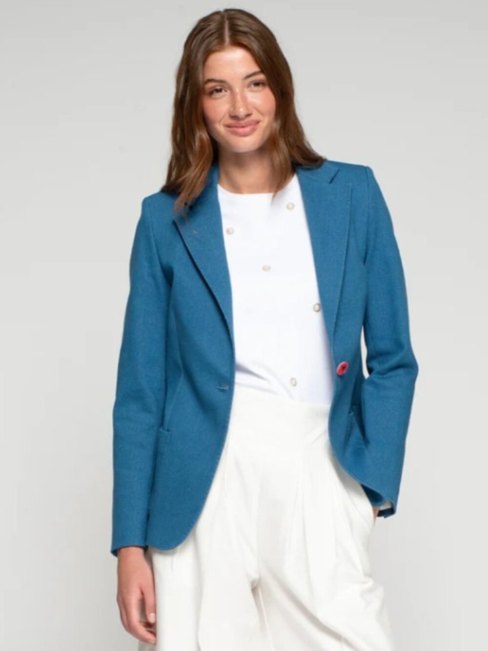 Vilagallo Blue Jacket with Pink button and Illustrated Lining